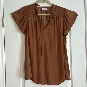 Elegant Brown Flutter Sleeve Blouse
